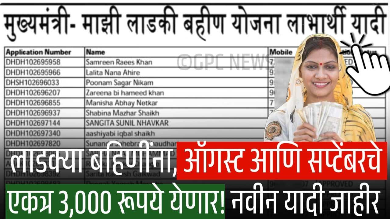 लाडक्या बहिणींना, ऑगस्ट आणि सप्टेंबरचे एकत्र 3,000 रूपये येणार! यादीत तुमचे नाव चेक करा Ladki Bahin Yadi