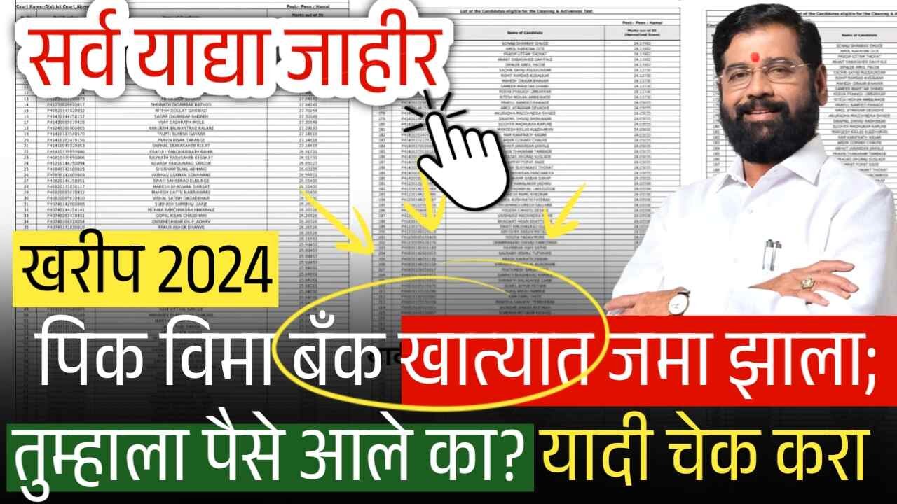 खरीप २०२४ चा पिक विमा जमा बँक खात्यात जमा; तुम्हाला पैसे आले का? यादी चेक करा Crop Insurance List