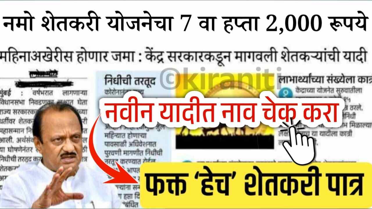 नमो शेतकरी योजनेचा 7 वा हप्ता 2000 रूपये ‘या’ दिवशी मिळणार Namo Shetkari Yojana Installment Date